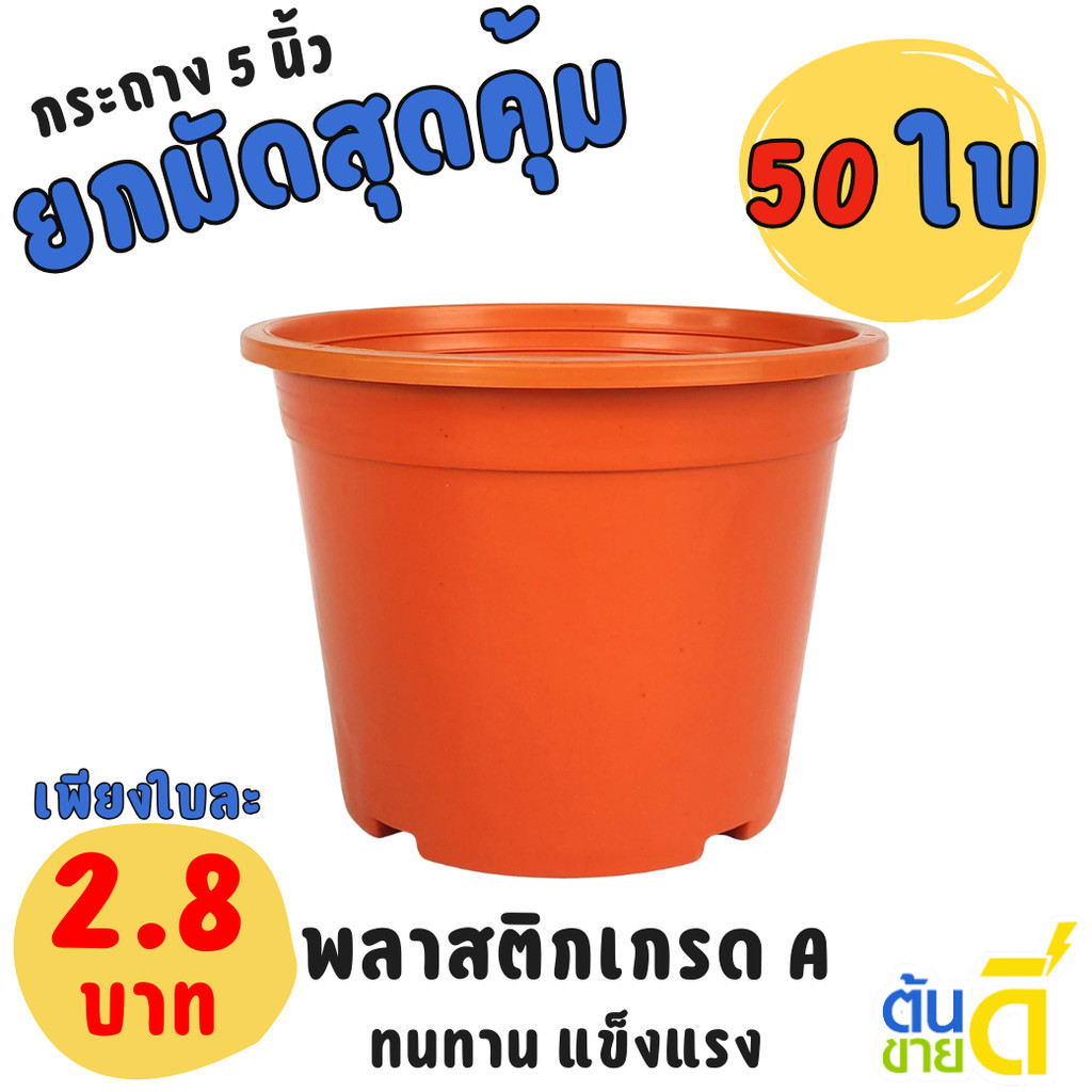 กระถาง กระถางต้นไม้ กระถางพลาสติก เบอร์ 5 นิ้ว สีอิฐ สีส้มอิฐ Bundle 50 ใบ