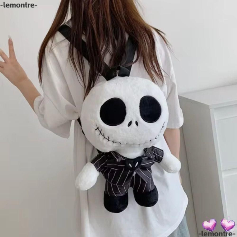Lemontre Jack Skellington Backpack, Plush Cartoon Halloween Candy Backpack, Fashion The Nightmare Before Soft Plush Doll Bags