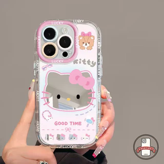 หรูหราขึ้นกระจกเคสแมวคิตตี้น่ารักเข้ากันได้กับ IPhone 16 17 air 15 13 12 11 14 Pro Max 14 8 15 7 16 Plus XR X XS SE