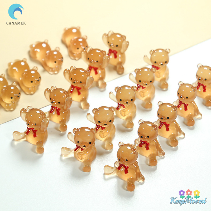 Keepmoved Luminous Bow Bear ตุ๊กตาเครื่องประดับจี้เรืองแสงเรซิ่น Micro Garden ภูมิทัศน์ DIY เครื่องประดับรถตกแต่งของเล่นใหม่