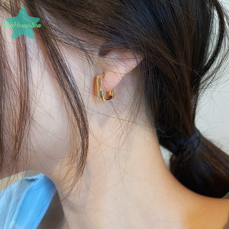 [BigHouseSea] แฟชั่นใหม่ผู้หญิงสแตนเลสต่างหูสตั๊ดเคลือบเงาอารมณ์สุภาพสตรีต่างหูสี่เหลี่ยมของขวัญวันเกิดเครื่องประดับใหม่