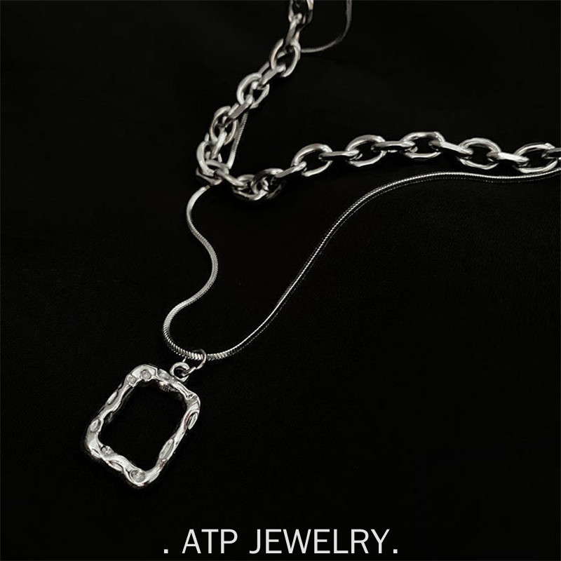 Atp Unisex สแตนเลสโลหะผสมสองชั้น Square Skeleton เสื้อกันหนาวสร้อยคอ,Y2k choker สําหรับผู้หญิงและผู้