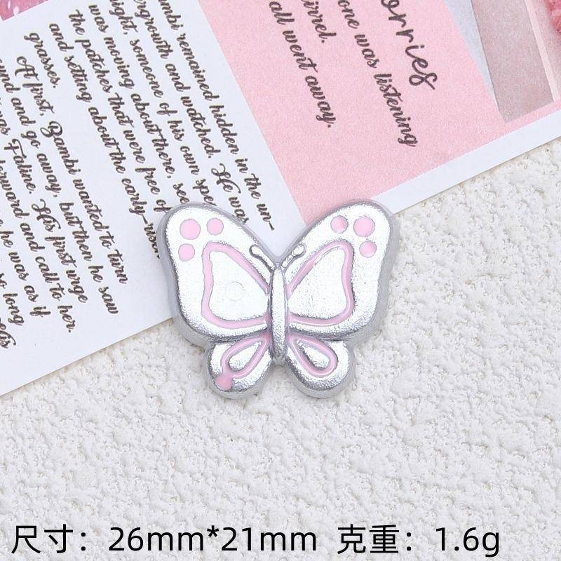 การ์ตูนสีชมพูผีเสื้อเงิน Jibz Cro รองเท้า Charm DIY น่ารักเรซิ่นเครื่องประดับอุปกรณ์เสริม DIY เคสโทรศัพท์ Handmade Patch รองเท้าชายหาดตกแต่ง