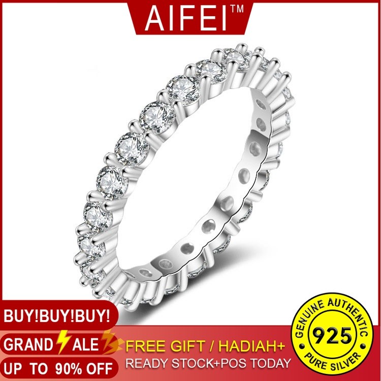 Aifei แหวนเพชรแถวเดียวหญิง Rose Gold Tail แหวนเครื่องประดับ-JH01