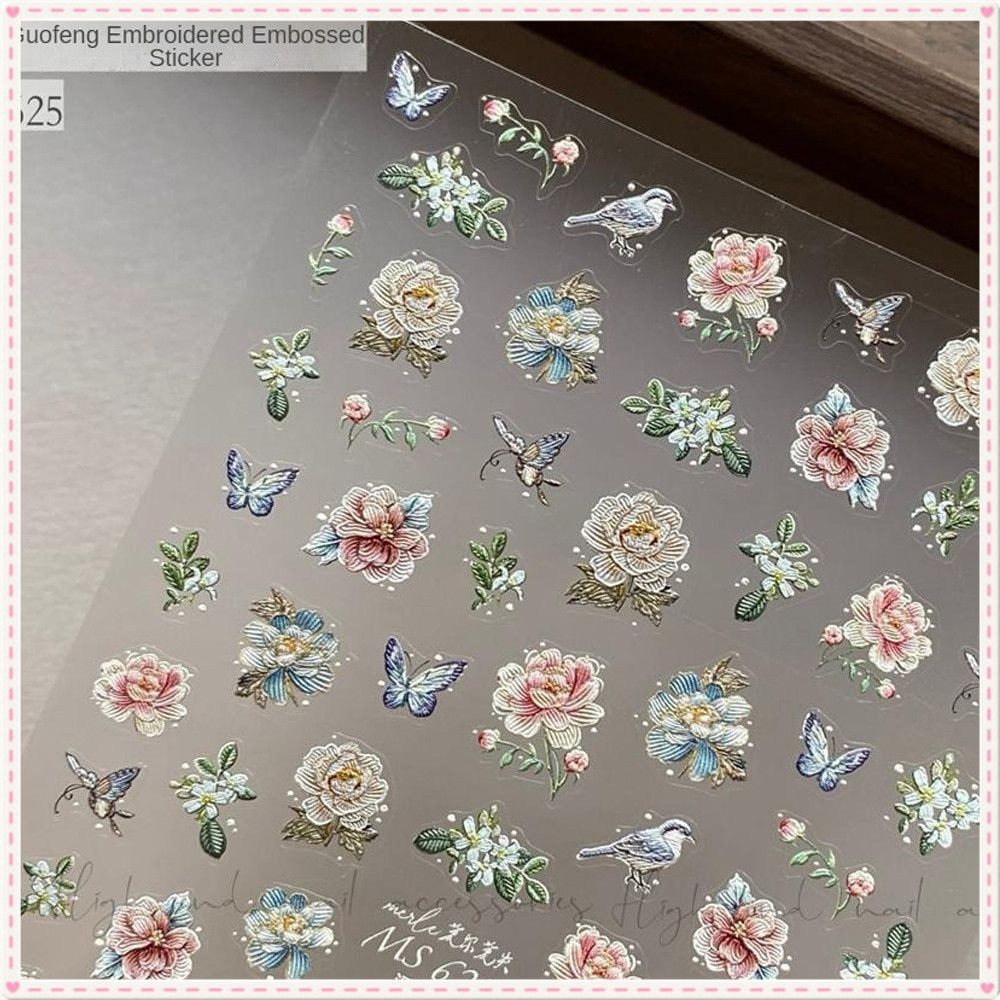 สติกเกอร์ติดเล็บลายปักสไตล์จีนสำหรับตกแต่งเล็บ ดอกไม้ ผีเสื้อ อุปกรณ์ทำเล็บสำหรับร้านทำเล็บ JOYFEEL