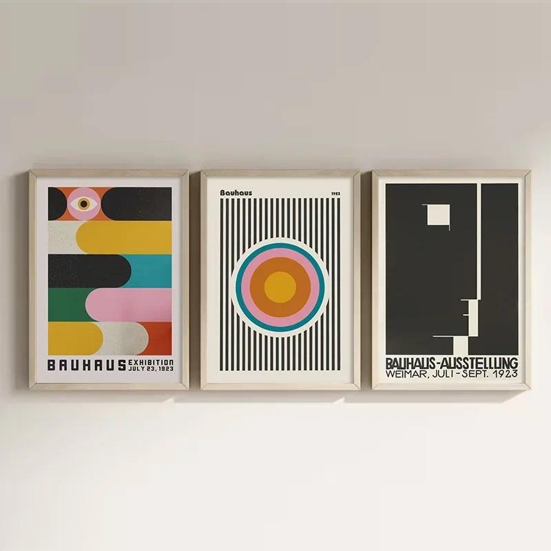 Bauhaus Ecectic Colourful Exhibition โปสเตอร์โมเดิร์น Colourful Geometric Gallery ผนังผ้าใบภาพวาดแฟชั่นตกแต่งผนัง Art