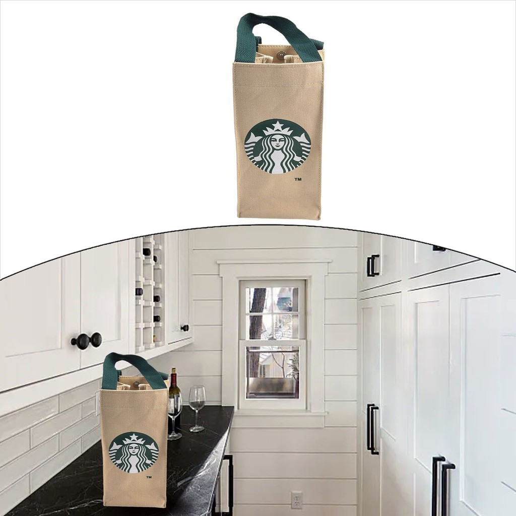 ✅กระเป๋าขวดน้ําผ้าใบ Starbucks Thermos Mug Tote Bag