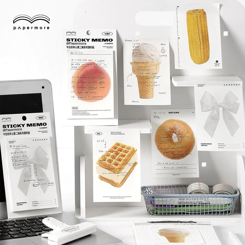 30 ชิ้น/แพ็คไอศกรีมผลไม้รูป Sticky Notes 6 รูปแบบน่ารัก Kawaii Self-Sticky Notes Memo Pad สําหรับโรงเรียนสํานักงานบ้านเด็กนักเรียน Roommates Tab ของขวัญ