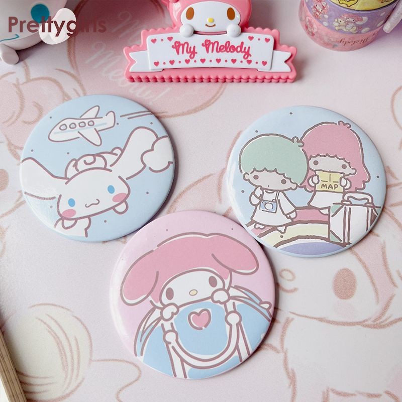 SANRIO PY.thSanrio การ์ตูนกระจกแบบพกพา Creative กระจกกลมเล็ก Melody Girl Heart กระจกขนาดเล็ก-PY