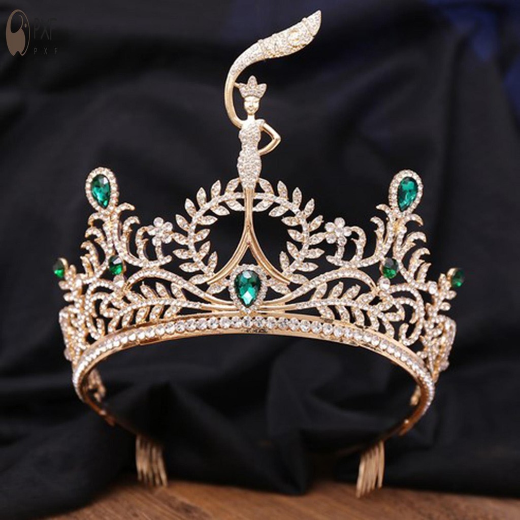 งานแต่งงานมงกุฎระยิบระยับเต็มมงกุฎกลวงประกายไฟ Rhinestones ผมปรับมงกุฎ