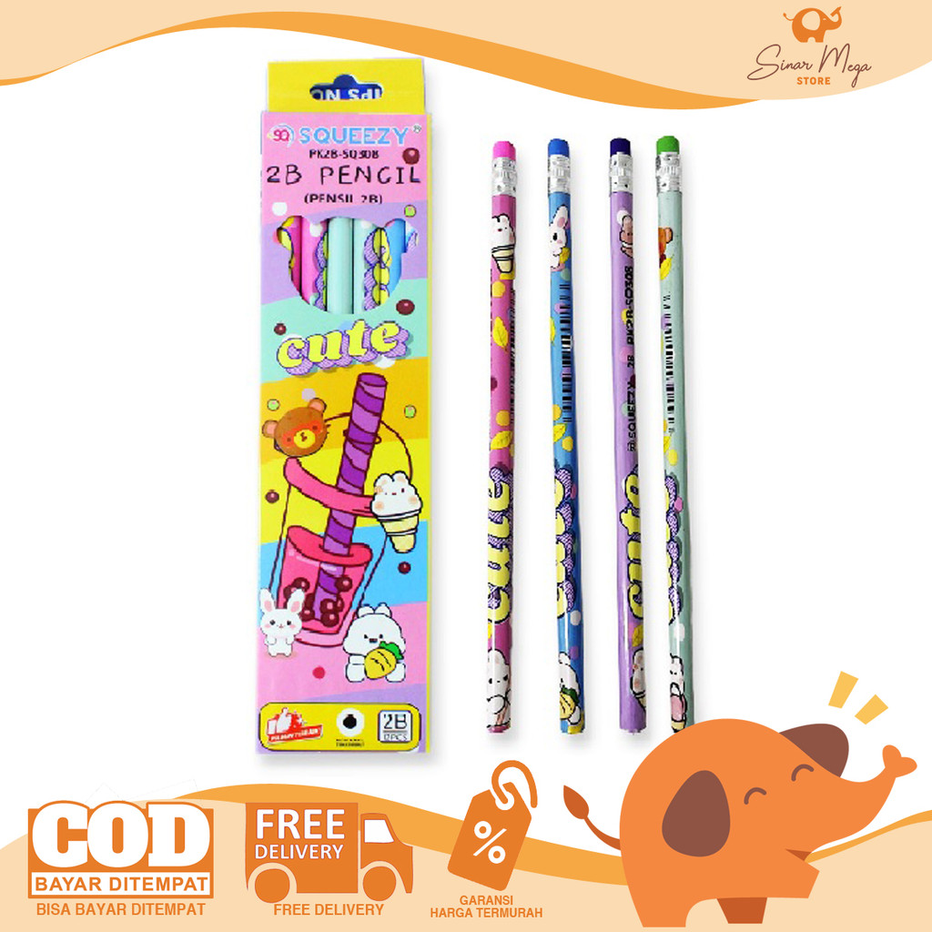 ดินสอ SQUEEZY 2B น่ารัก PK2B-SQ308 ดินสอโหล/เนื้อหา 12 ชิ้น