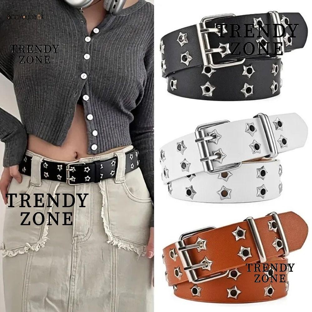 Trendyzone เข็มขัดหมุดย้ํา, เข็มขัดหนังโกธิคฮิปฮอป, เข็มขัดคาดเอวสไตล์ Punk Rock แฟชั่น