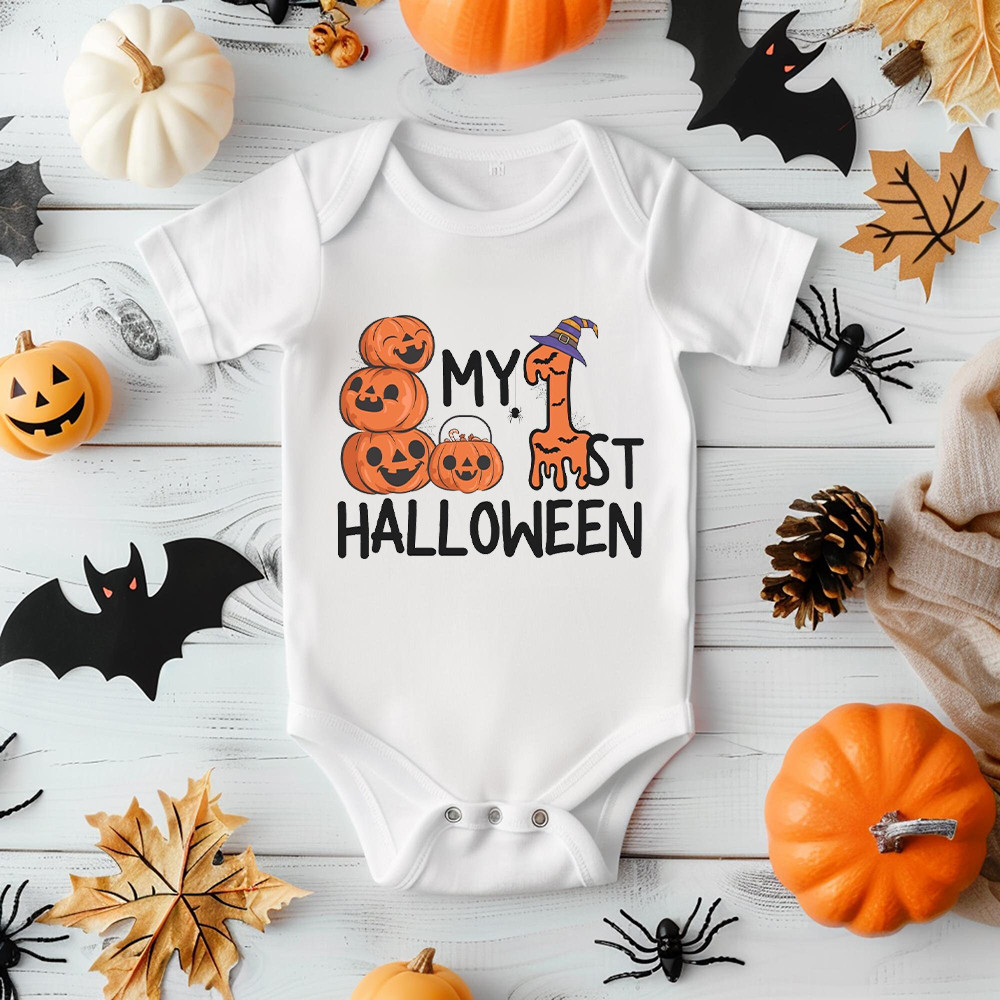 My First Halloween พิมพ์สีขาวทารกแรกเกิด Jumpsuit เด็กทารกฮาโลวีนเสื้อผ้าเด็ก Onesie Kawaii แขนสั้น