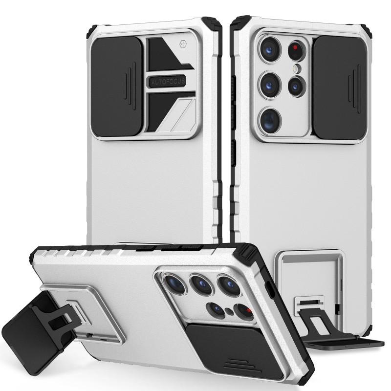 เกราะกันกระแทก kickstand เคสโทรศัพท์สำหรับ Samsung Galaxy s24fe S24 S23 S22 S21 ultra PLUS S21 S20 FE สไลด์กล้องขาตั้งผู้ถือกันชนฝาหลังแบบแข็ง