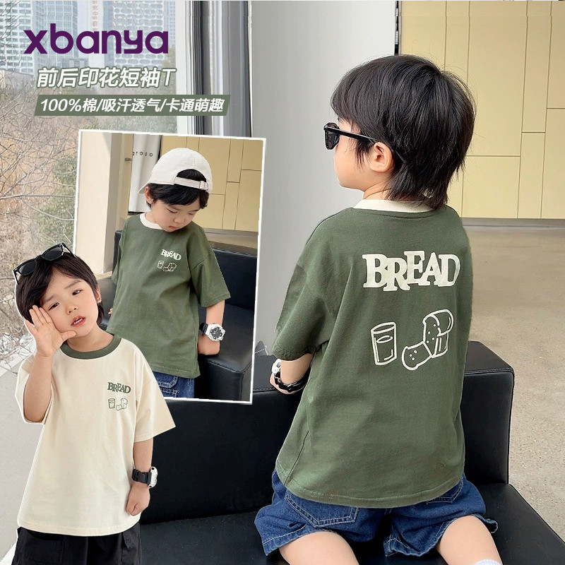 เด็กชายการ์ตูนแขนสั้นเสื้อยืดฤดูร้อนสไตล์ฤดูร้อนเสื้อผ้าฤดูร้อนเด็กทารกเด็กเด็กครึ่งแขนด้านบนอินเทรนด์บางฤดูร้อน X4206