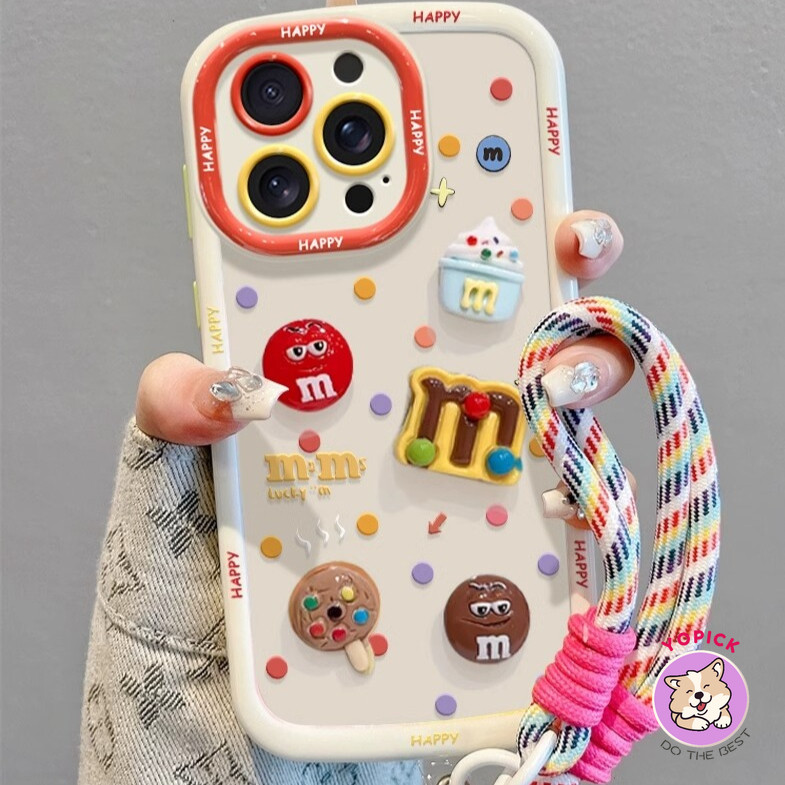 Lollipop m Bean 3Dน่ารักเคสโทรศัพท์สําหรับiPhone 11 12 13Pro Max 14Plus XR XS Max 7 8 Plus SE2020 ฝาครอบโทรศัพท์การ์ตูนสําหรับIPhone 15Pro Maxซิลิโคนนุ่มสาวเพื่อนJKP