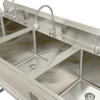 ซิงค์ล้างจานสแตนเลส พร้อมที่คว่ำจาน อ่างล้างจาน3หลุม 180x70x80cm Triple Bowl Kitchen Sink SK180-70-ST483