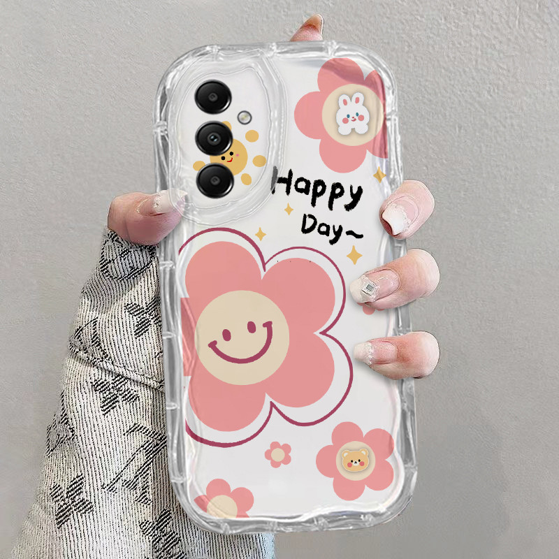 เคส Samsung A16 A15 14 A24 A34 A54 5G Clearเคสโทรศัพท์Softcase High sense Wavy CATดอกไม้สายรุ้งโปร่งใสฝาครอบโทรศัพท์