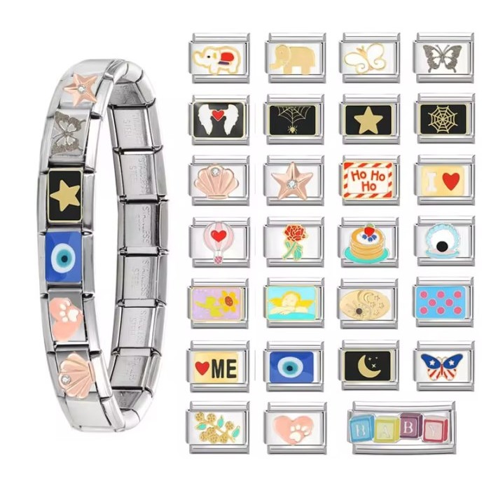 Creative Stars Moon สเก็ตบอร์ดดอกไม้ Shells Eye ผีเสื้ออิตาเลี่ยน Charm Links Fit 9 มม.สร้อยข้อมือสแตนเลส DIY เครื่องประดับทํา