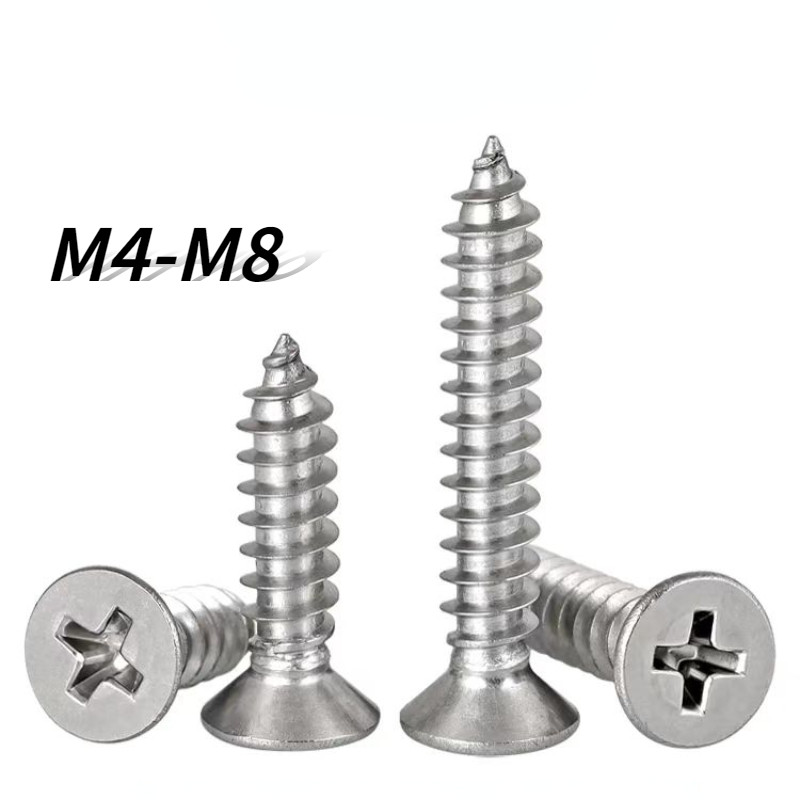 [NXY] 304 สแตนเลสขยาย Phillips หัวแบนสกรูแตะตัวเองสกรูไม้หางแหลมหัวจมสกรูแตะตัวเอง M4M4.2