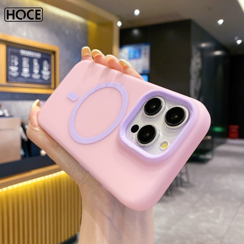 Hoce การจับคู่สีซิลิโคนเหลวเคสโทรศัพท์แม่เหล็กสําหรับ IPhone 16 15 14 13 12 Pro Max ไร้สายชาร์จนุ่มกันกระแทกปกหลัง