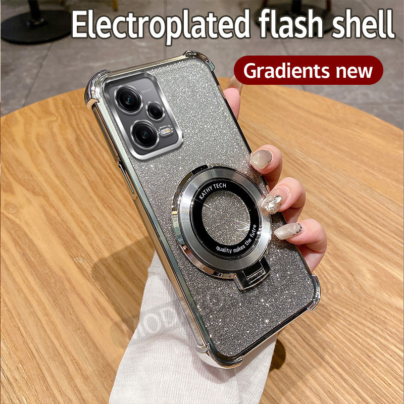 สําหรับ Redmi หมายเหตุ 12 Pro 5G ปลอกซิลิโคนอ่อนนุ่ม Glitter Electroplated TPU SoftCase Drop-proof กันกระแทก Redmi Note12 Pro 5G เคสโทรศัพท์พร้อมขายึดแม่เหล็ก