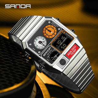 Sanda Retro อินเทรนด์ Punk Dual Display Luminous กันน้ําอิเล็กทรอนิกส์ควอตซ์นาฬิกาผู้ชาย SD3192-11