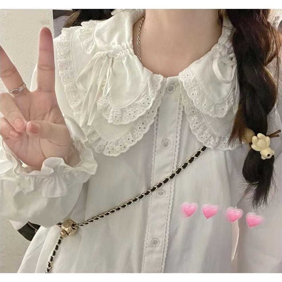 ToplolitaDoll Collar Shirt Lace Inner Wear Autumn Japanese Cute Long Sleeve Lace-up Bottoming Soft Girl Lace