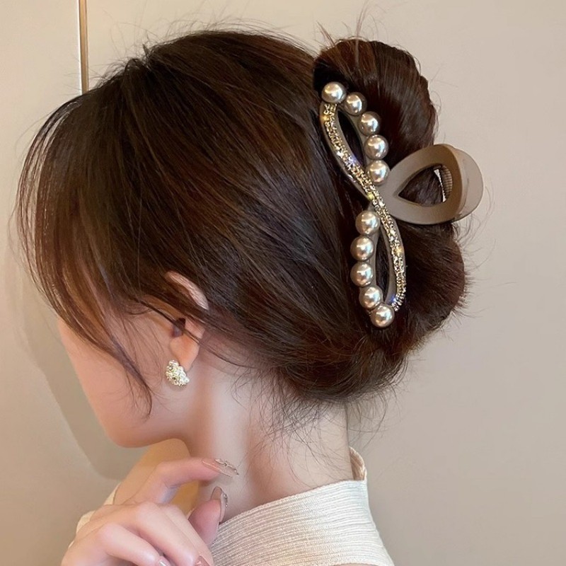 Simple Pearl Hairpin ผู้หญิงเกาหลีแฟชั่นคลิปผม Claw เครื่องประดับผม