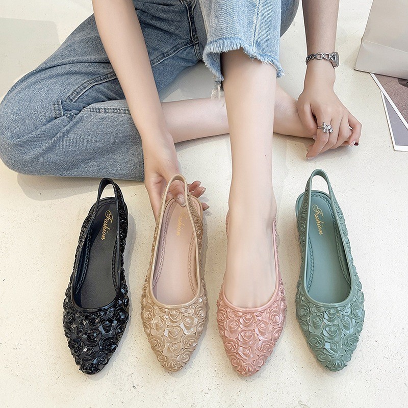 รองเท้าผู้หญิง Wedge Heel รองเท้าดอกไม้ Toe-Covered Anti-Slip แฟชั่น Pointed Toe รองเท้าแตะเพิ่มความสูง size36-