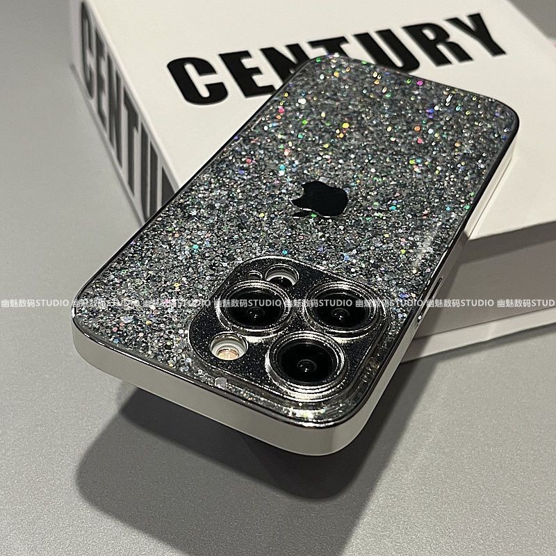พรีเมี่ยมอีพ็อกซี่เลื่อม Apple 13 เคสโทรศัพท์ iPhone12 15promax ชุบโลหะด้วยไฟฟ้าสีเทา 14/11 Soft xr หญิง