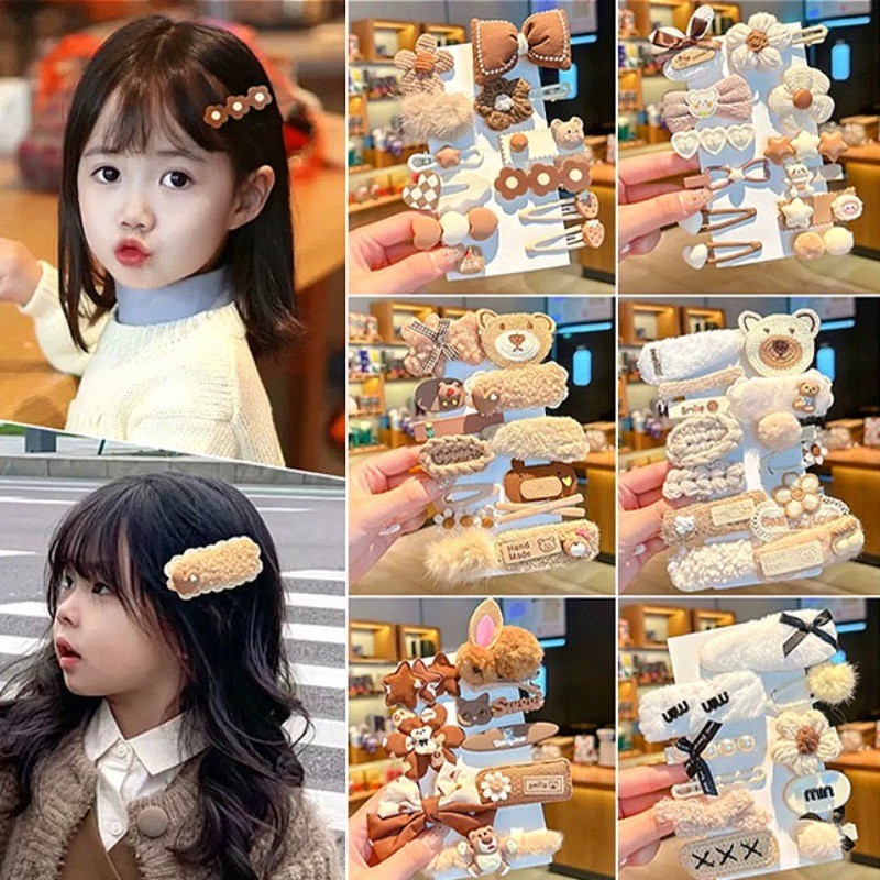 (14 ชิ้น) กิ๊บติดผมเด็กตุ๊กตาน่ารักสําหรับเด็กผู้หญิง 2024 คลิปหน้าม้าด้านข้างของเด็กผู้หญิงสไตล์ใหม่เครื่องประดับผมฤดูใบไม้ร่วงและฤ