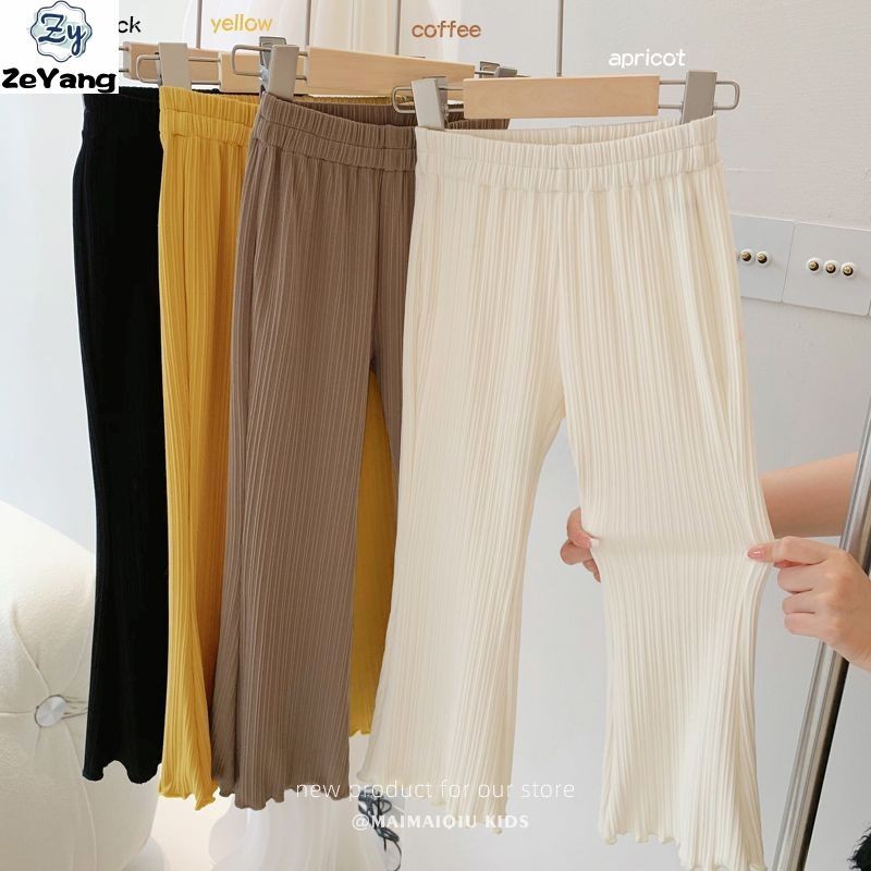 [ซี่] 70-150พร้อมสต็อกเด็กผ้าไหมน้ําแข็งกางเกงบานเชื้อราขอบกางเกงลําลองหญิงทารกสวมใส่ด้านนอกเลกกิ้งสีทึบเลกกิ้งที่เรียบง่ายทุกการแข่งขันกางเกงเวอร์ชั่นเกาหลีเด็