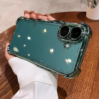 สี่มุมชุบสีหลักเคสใสสําหรับ ไอโฟน 16 15 14 โปรแม็กซ์ 13 12 11 บวกทนต่อแรงกระแทกพร้อมฝาครอบฟิล์มเลนส์