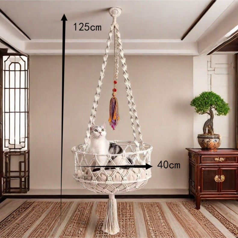 ตะกร้าแขวนทอมือเปลญวนสัตว์เลี้ยงแกว่งแมว Simia Four Seasons Universal Net Pocket Hanging Style