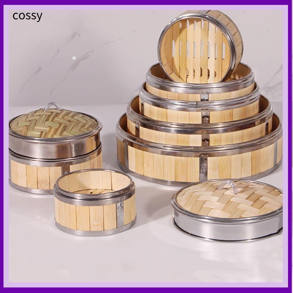 Cossy เครื่องนึ่งไม้ไผ่, ตะกร้าไม้ไผ่สแตนเลสไม้ไผ่, ทอผ้าตะกร้าขนม Xiaolongbao ทําด้วยมือ