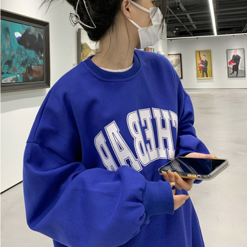 Solovely สไตล์เกาหลี แขนยาว เสื้อกันหนาว พิมพ์ลาย คอกลม โอเวอร์ไซส์ เสื้อสเวตเตอร์