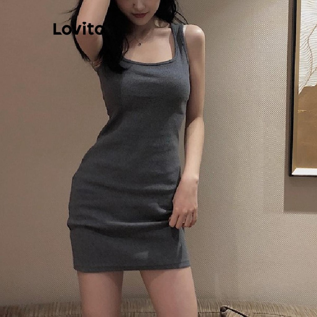 Lovito ชุดเดรสธรรมดาเรียบหรูสำหรับผู้หญิง LNE77035