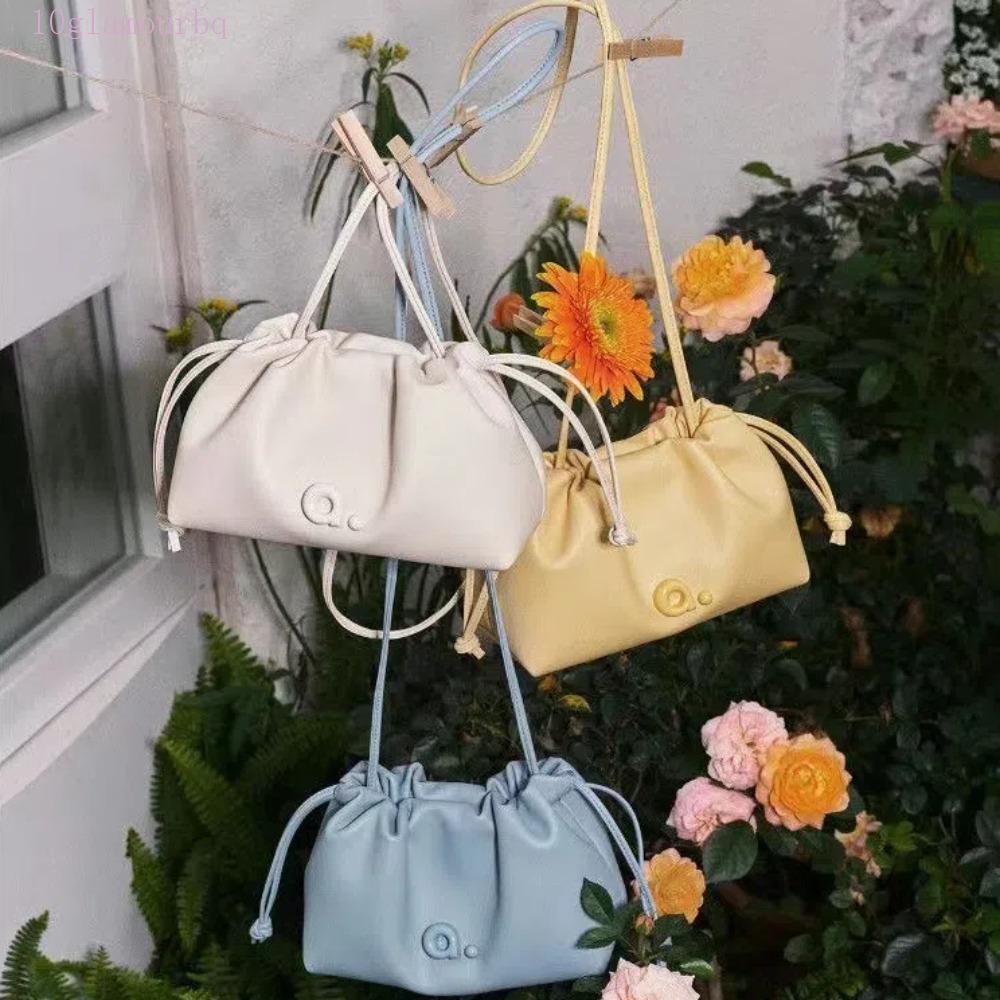 Glamourbq กระเป๋าสะพายข้างหนังนุ่ม,น้ําหนักเบาสไตล์เกาหลี Drawstring Cloud Bag,กระเป๋าสะพายความจุขนาดใหญ่All-MatchสีทึบจีบDumplingกระเป๋าถือผู้หญิง