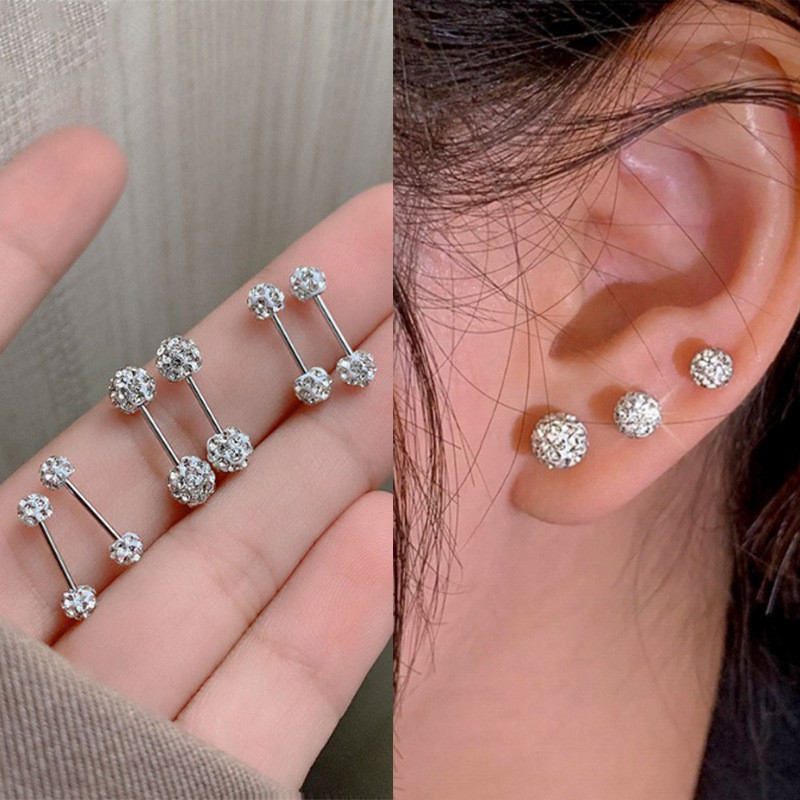 2024 ต่างหูสตั๊ดเจาะหู High-End Zircon Laser Ball Stud ต่างหู