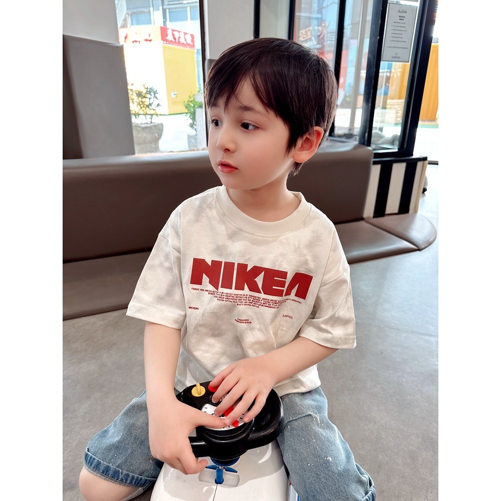 (จัดส่งตลอด 24 ชั่วโมง)Kids Tshirt เสื้อยืดผ้าฝ้ายแท้เด็กชาย 2024 ฤดูร้อนสไตล์ใหม่เด็กรอบคอ
