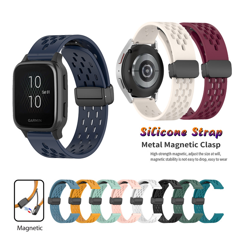 20 มม.ซิลิโคนพับหัวเข็มขัดแม่เหล็กสําหรับ Garmin Venu Sq 2 plus/ venu2 plus / 165 / 645 / 245 / Vivoactive 5