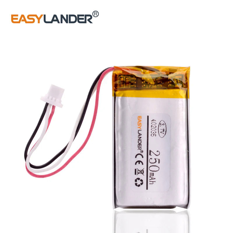 3.7V 300mAh 402035 Lithium Polymer LiPo  battery with JST 1.0mm 3pin for Handheld GPS Mp3  bluetooth