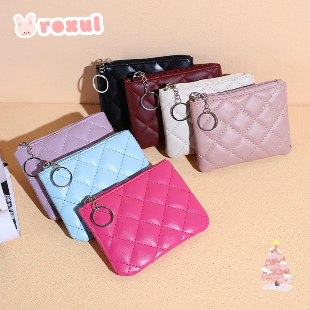 Roxul Slim Wallet, PU Leather Mini Coin Purse, Simple Korean Zipper Card Holder