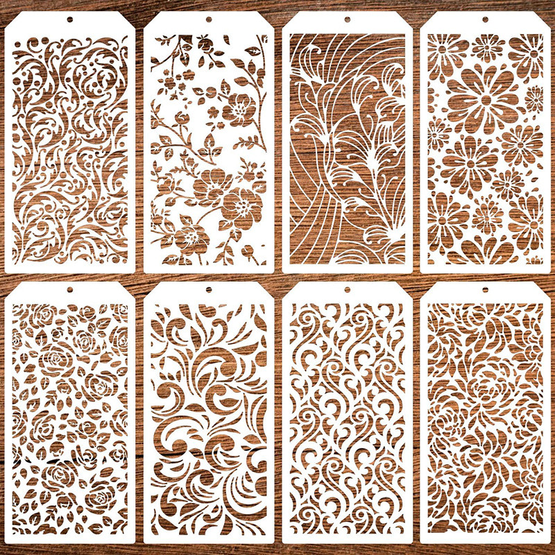 สไตล์ใหม่ 8 แผ่น Texture ภาพวาดดอกไม้แม่แบบคู่มือ Art diy Hollow ภาพวาดแม่แบบ Theme