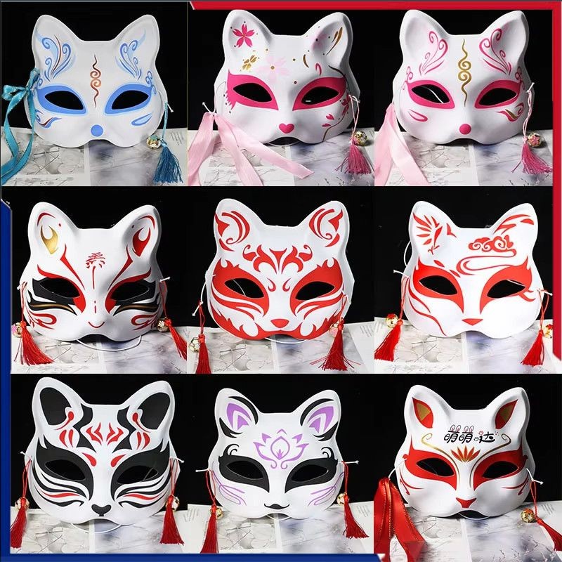 อะนิเมะ Foxes หน้ากากคอสเพลย์ญี่ปุ่น Rave มือวาดอะนิเมะครึ่งหน้าหน้ากากแมว Masquerade เทศกาล Party Props