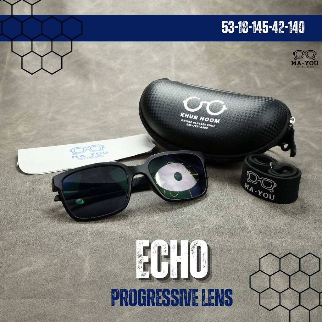 แว่นตาสายตายาวเลนส์โปรเกรสซีฟ รุ่น Echo ''เอคโค่'' 8054 เลนส์ไร้รอยต่อ มองได้ 3 ระยะ ออกแดดเปลี่ยนสี