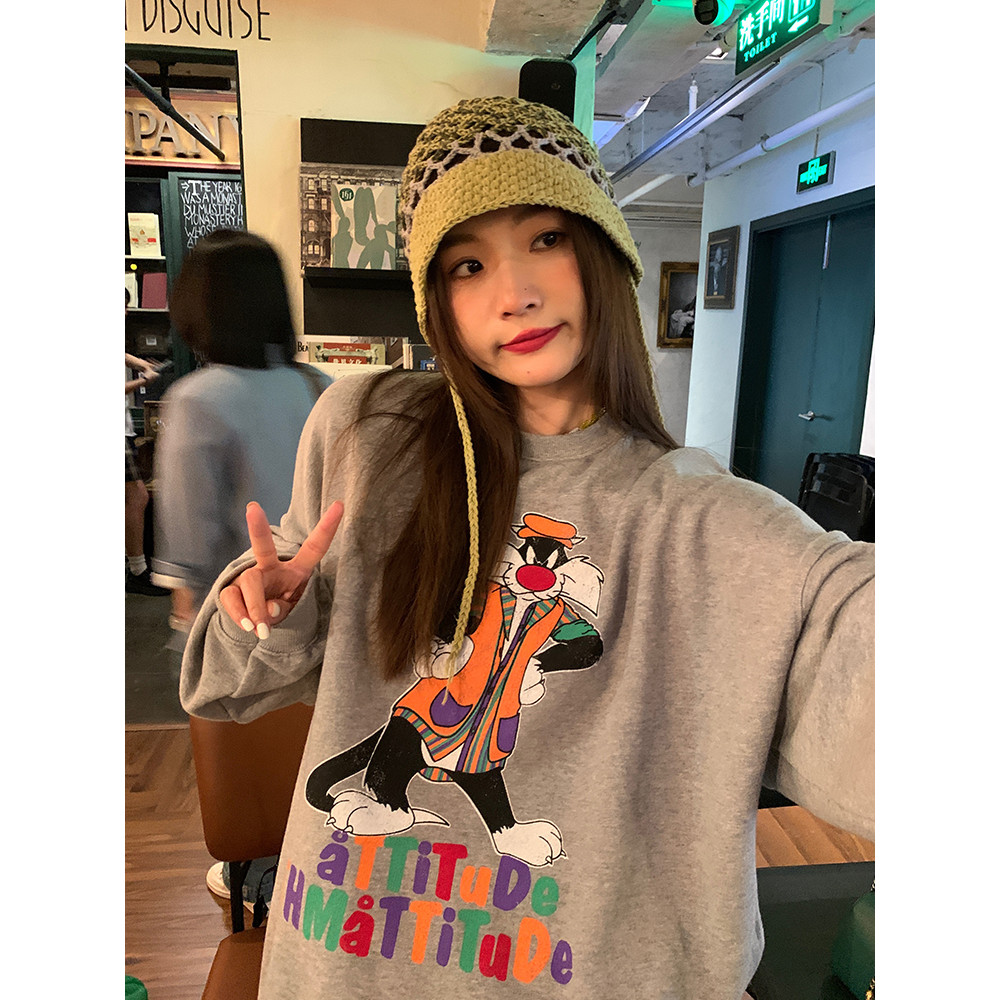 ฤดูใบไม้ร่วงใหม่ผู้หญิงการ์ตูนพิมพ์สบายๆเสื้อแขนยาว 240920