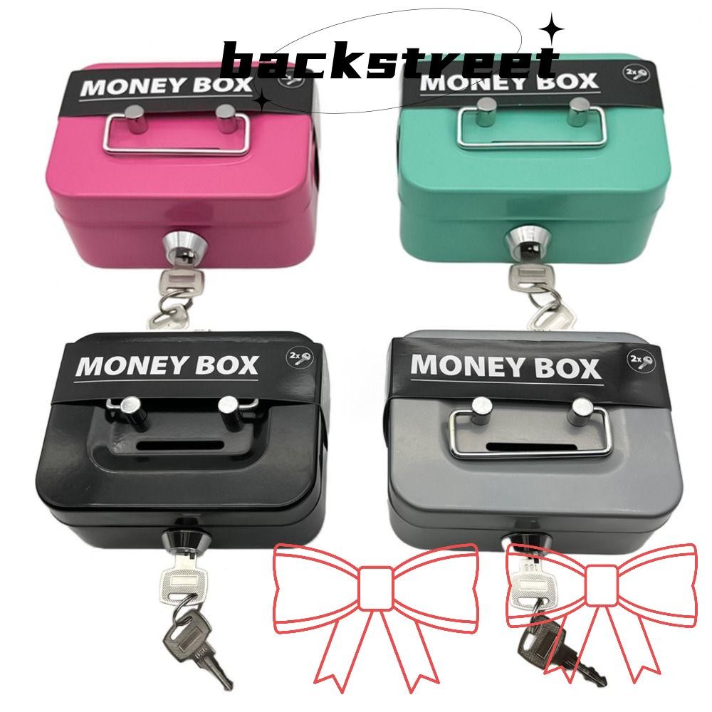 Backstagerret Money Box, Locking with Coin Slot Cash Box, Security Metal Sturdy Handles Coin Saving 
