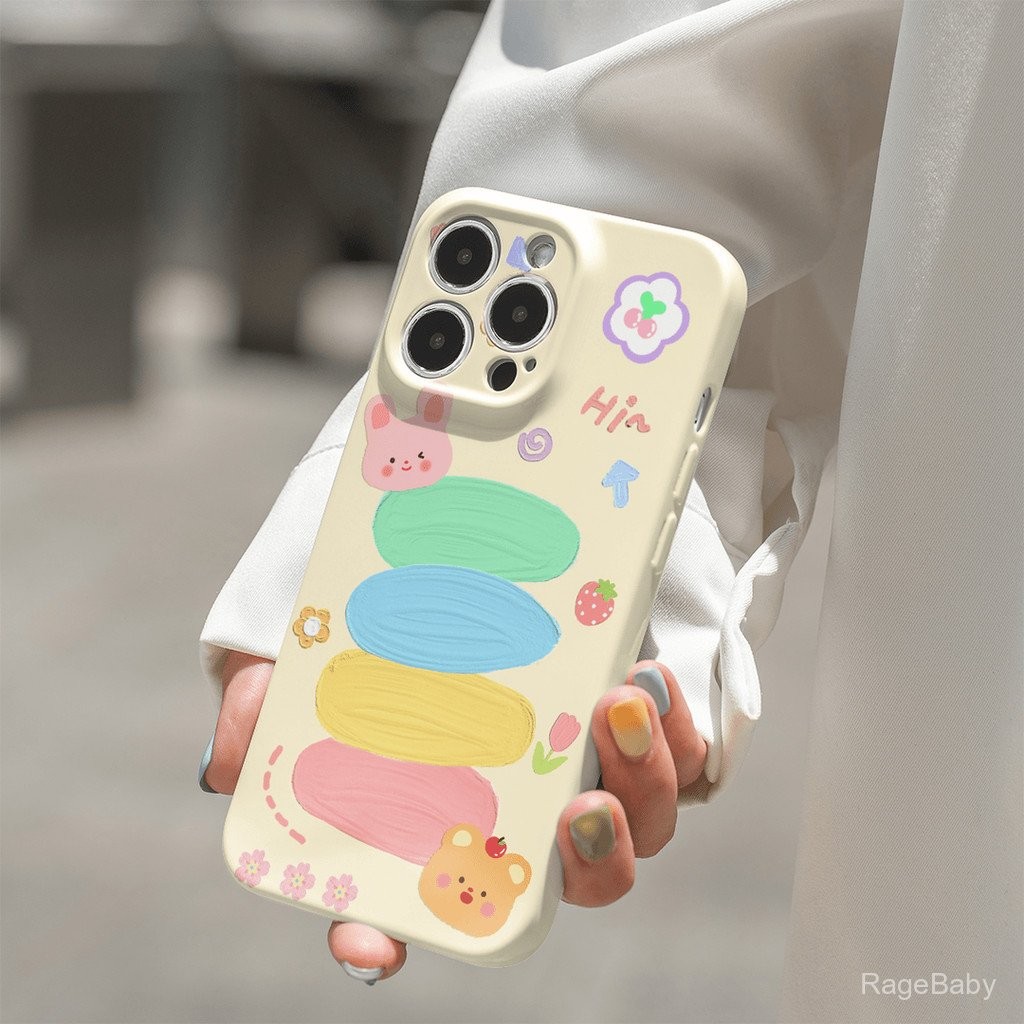 เคสโทรศัพท์เคสแข็งน่ารักสีกระต่ายหมีครีมสีเหลืองเหมาะสำหรับ iPhone 16PROMAX 11PROMAX 11 12 13 14 15 PRO MAX 8PLUS xsmax 13pro 14pro 15pro 13PROMAX